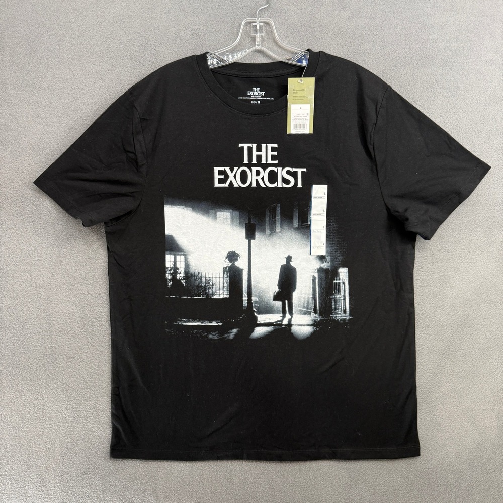 The Exorcist T-Shirt Movie Graphic Mens Large Black Short Sleeve Horror Film NWT